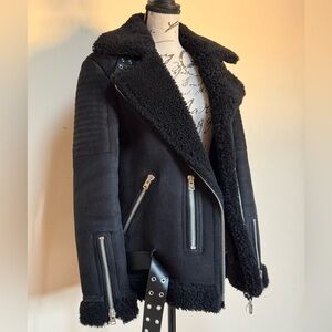 ALL Saints GARRIX BLACK SHEARLING JACKET SIZE S